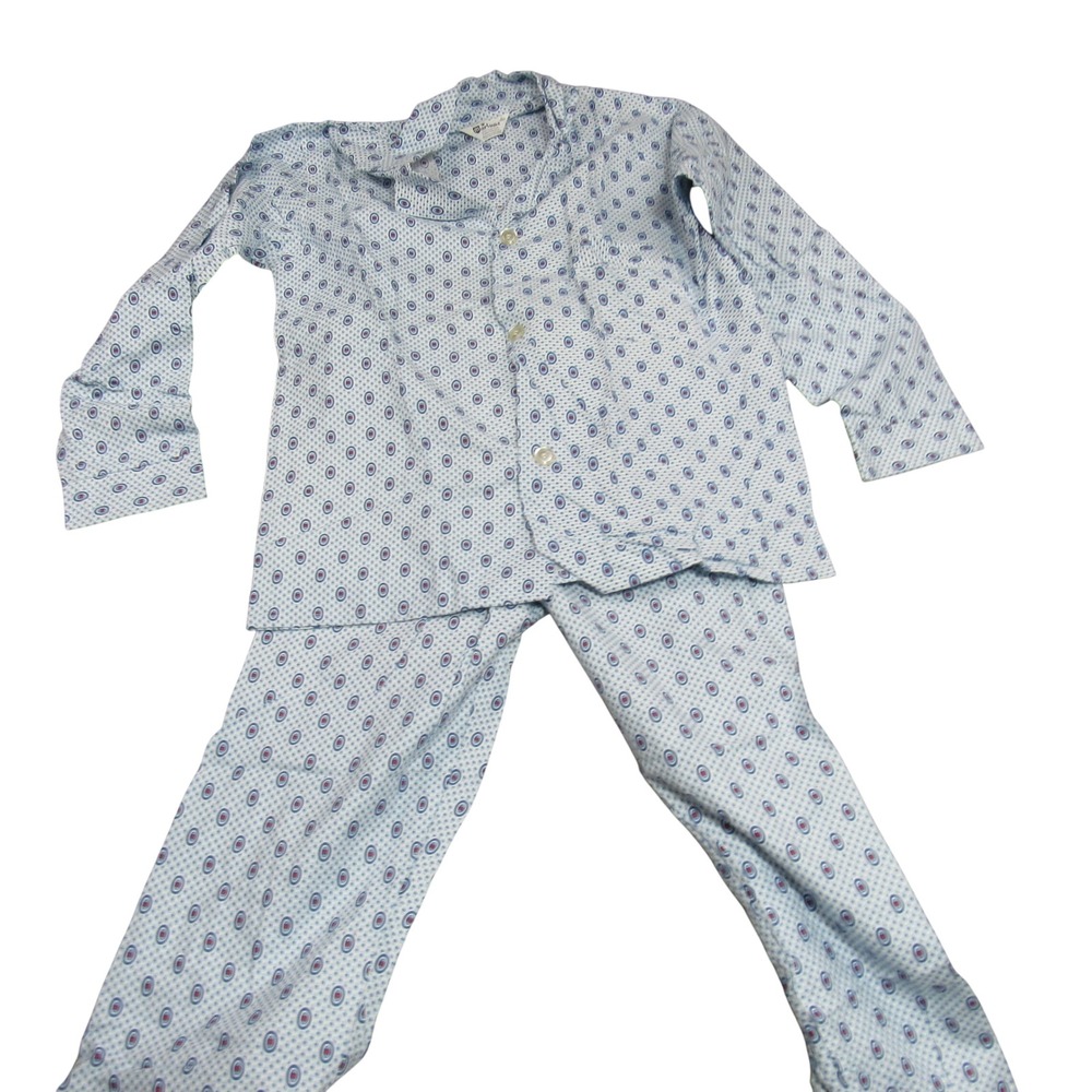Vintage Marlowe Mens Pajama Set Small Blue White Geometric Cotton 2 Piece PJs